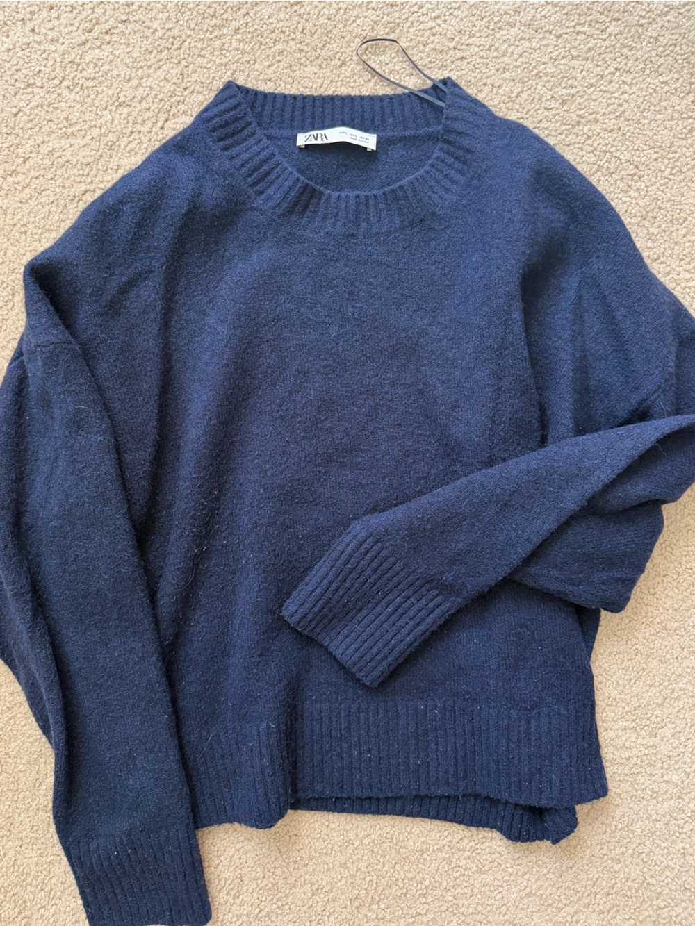 Zara Navy Blue Crewneck Sweater - Soft Knit Pullover